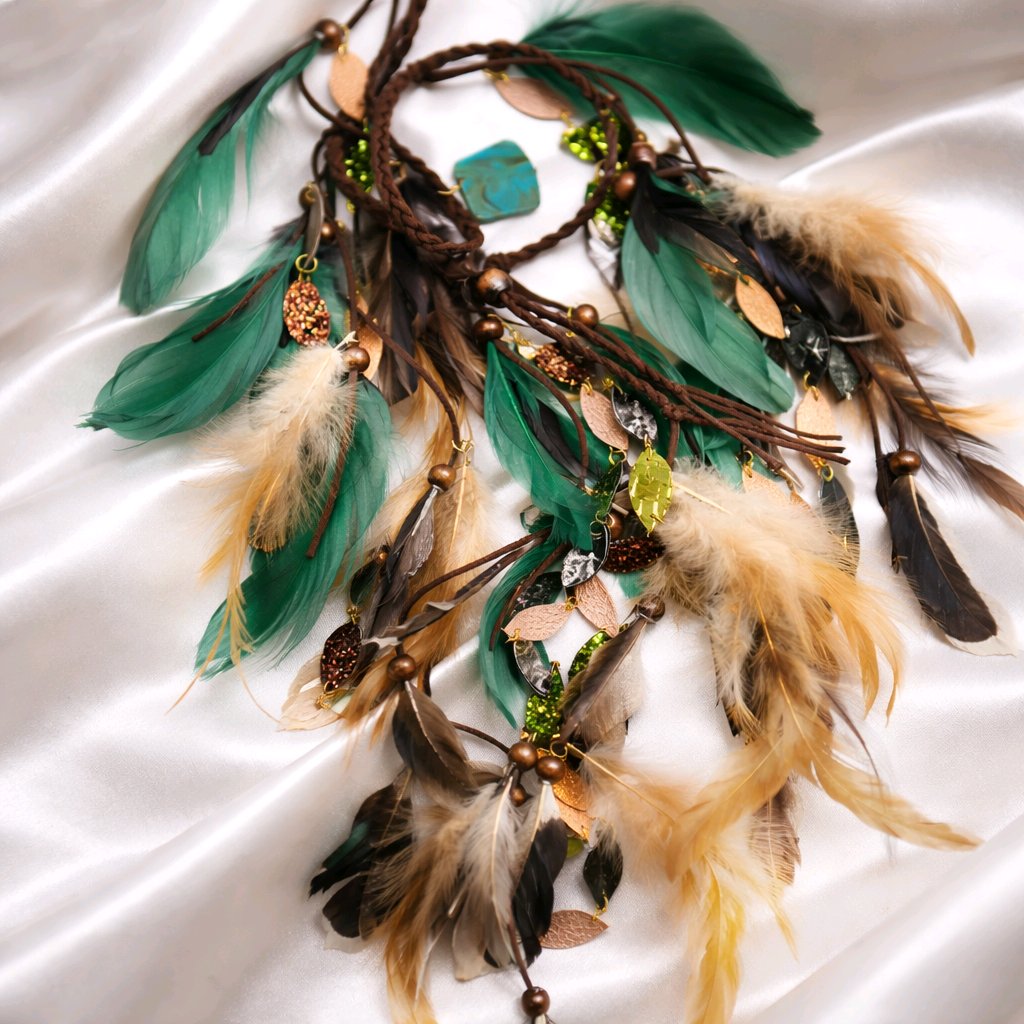 Suzanne - Green Feather Hair Jewelry Headpiece - Shop Moxxc