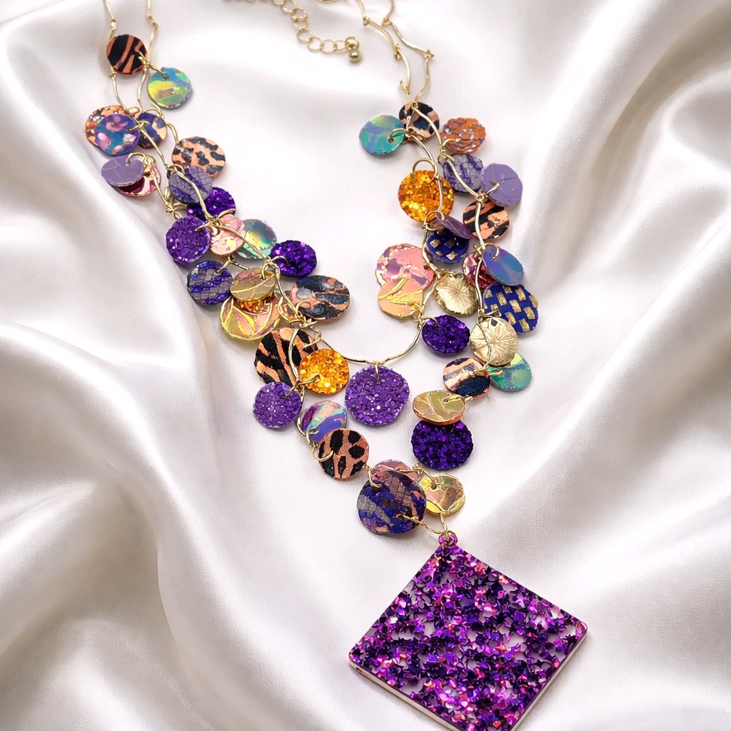 Kristina - Purple Prange Layered Statement Necklace - Shop Moxxc
