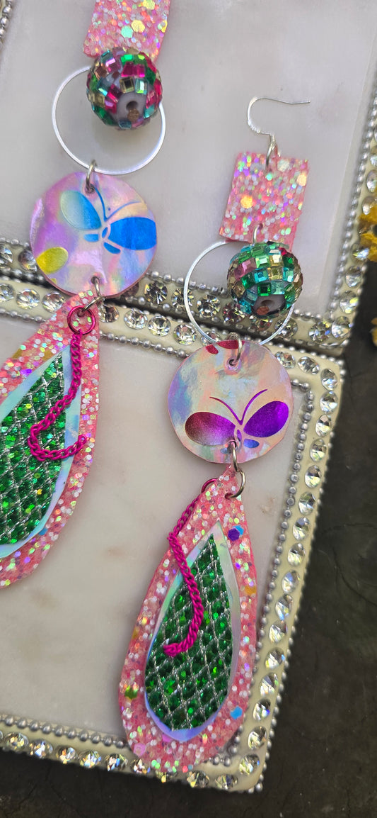 Judy - Pink Sparkly Disco Ball Earrings