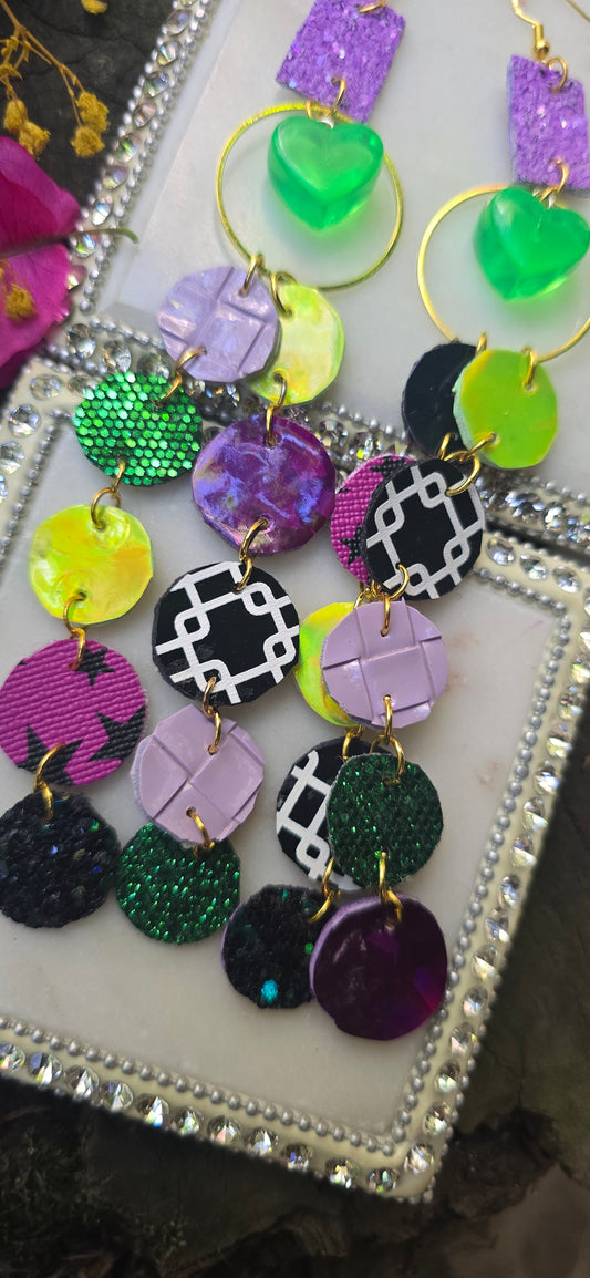 Ly - Pirple Green Round Dangle Earrings - Shop Moxxc