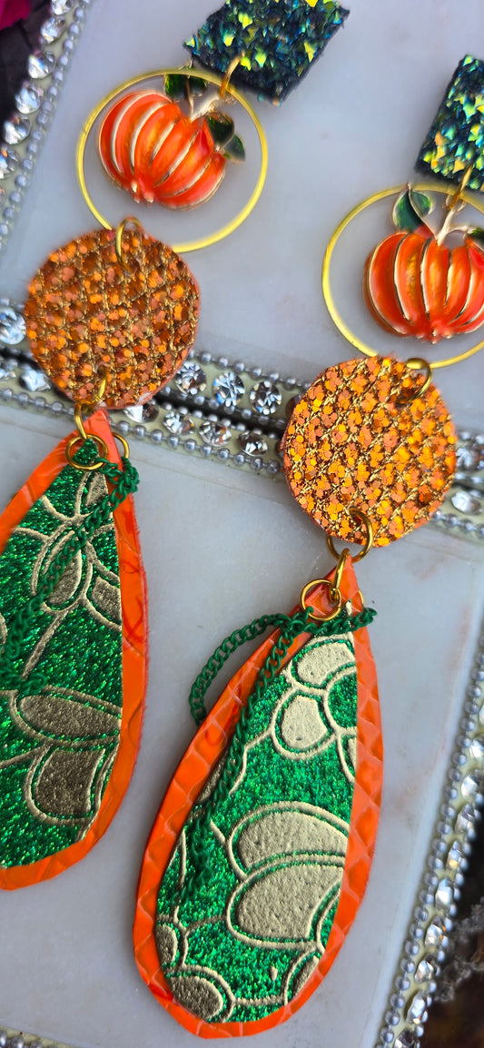 Shailene - Orange Pumpkin Glittery Dangle Earrings - Shop Moxxc