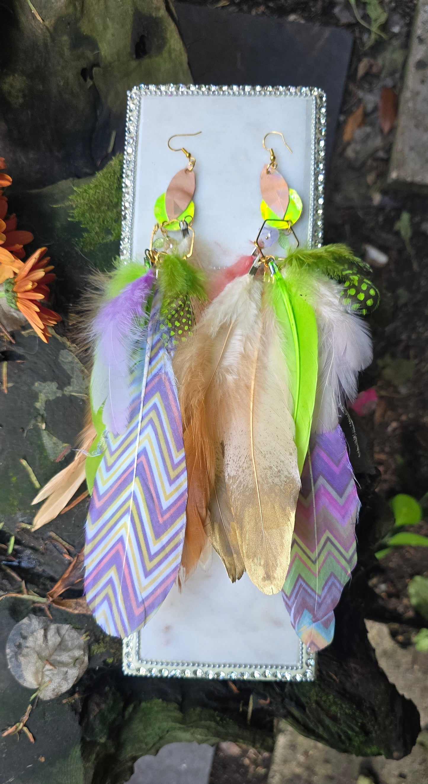 Colette - Pastel Boho Feather Earrings - Shop Moxxc