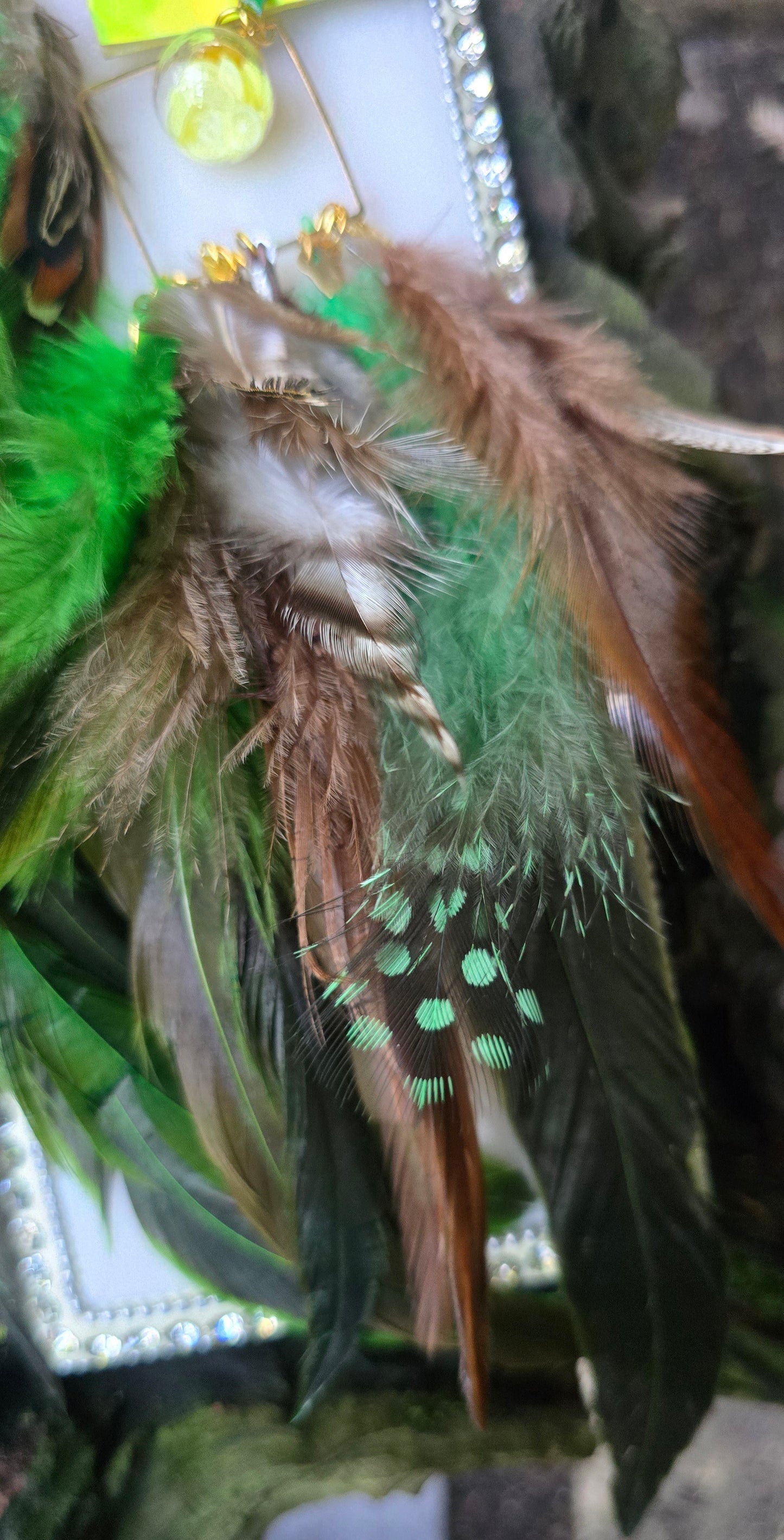 Diane - Green Statement Festival Feather Earrings - Shop Moxxc