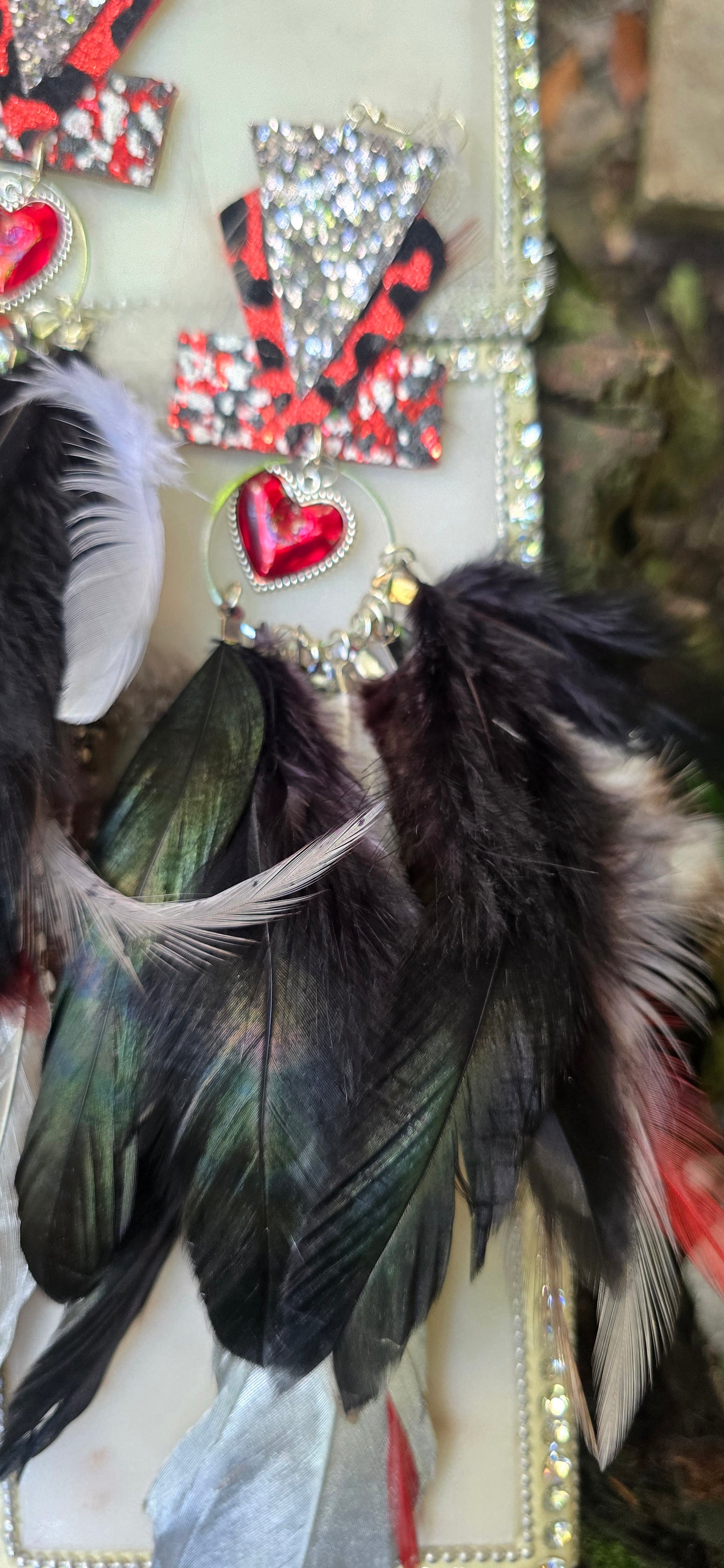 Donna - Red Black Festival Feather Earrings - Shop Moxxc