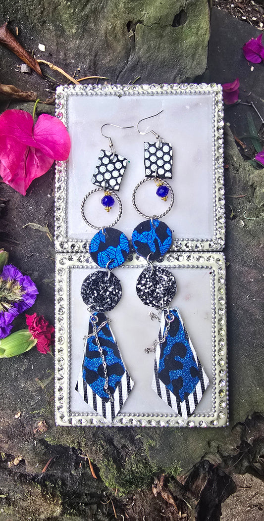 Seline - Blue Animal Print Long Dangle Earrings