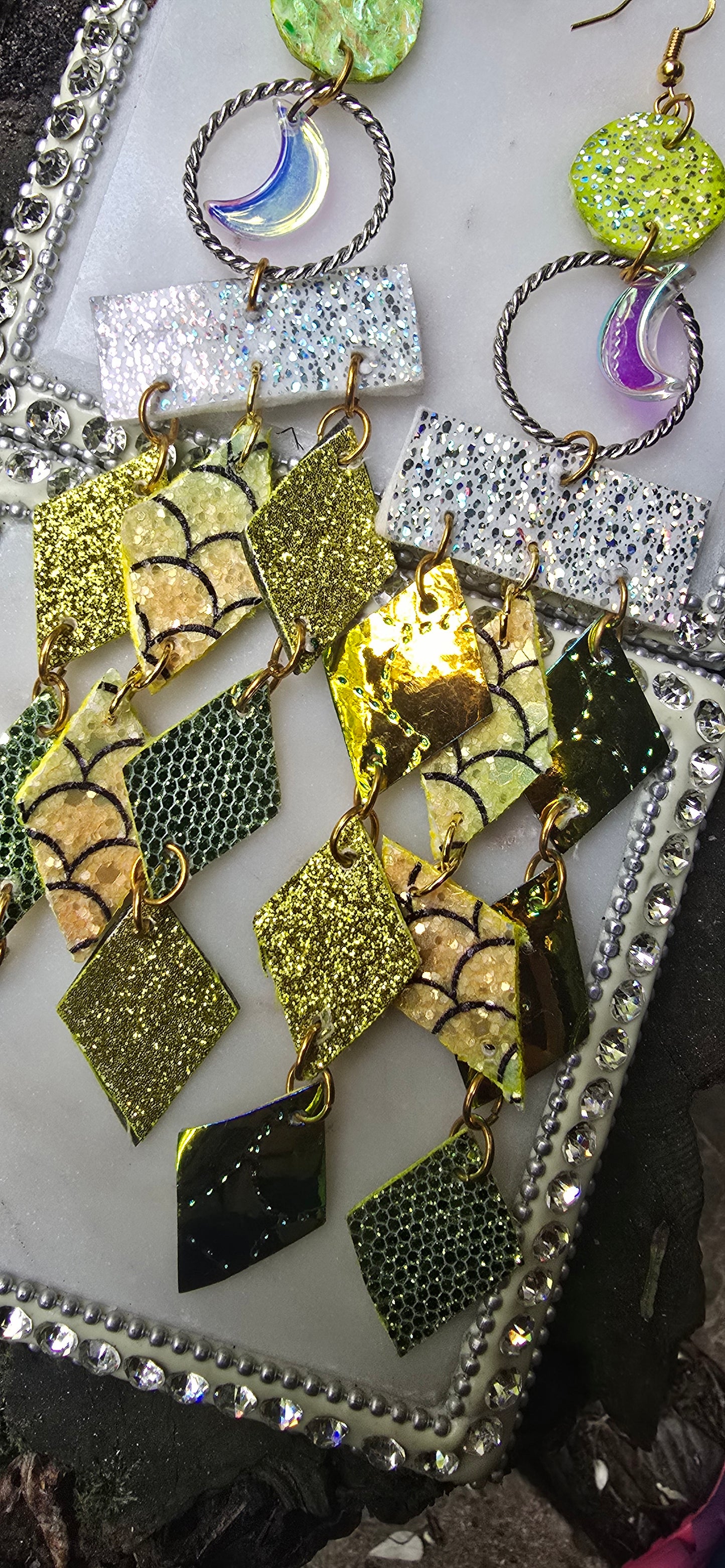 Esther - Yellow Green Diamond Chandelier Earrings - Shop Moxxc