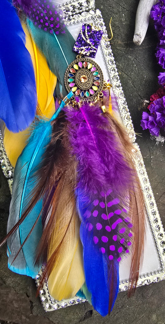 Vivian - Multicolored Boho Feather Earrings - Shop Moxxc