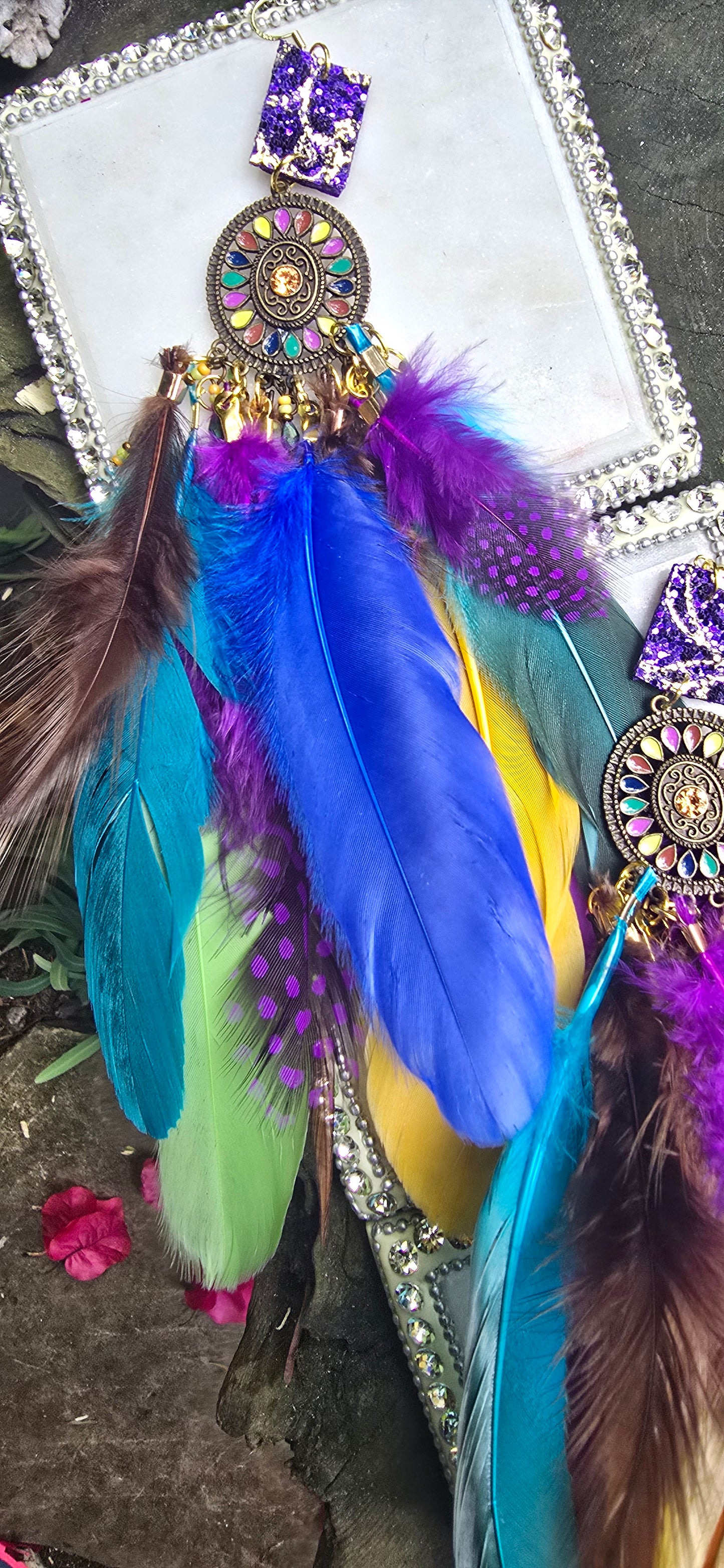 Vivian - Multicolored Boho Feather Earrings - Shop Moxxc