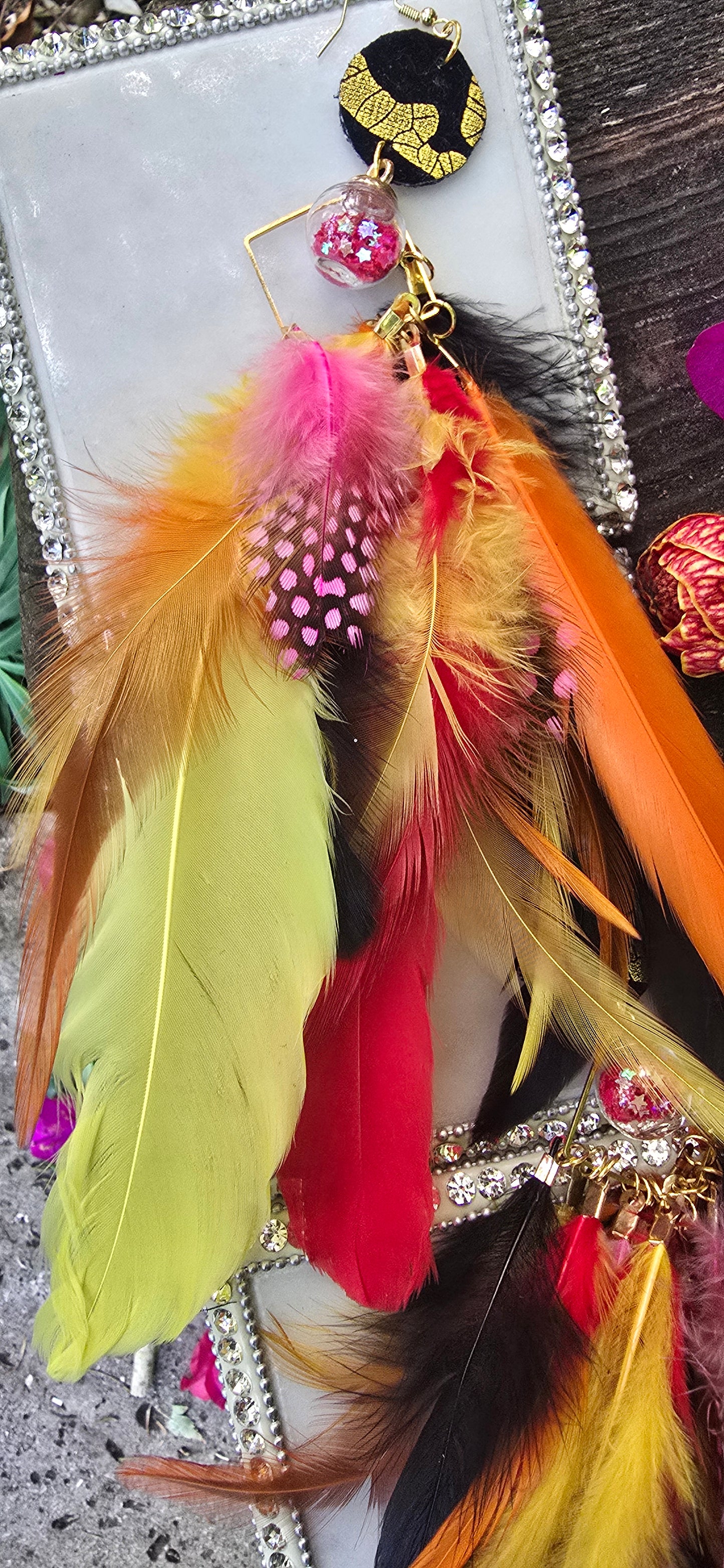Tricia - Multicolored Festival Feather Earrings - Shop Moxxc