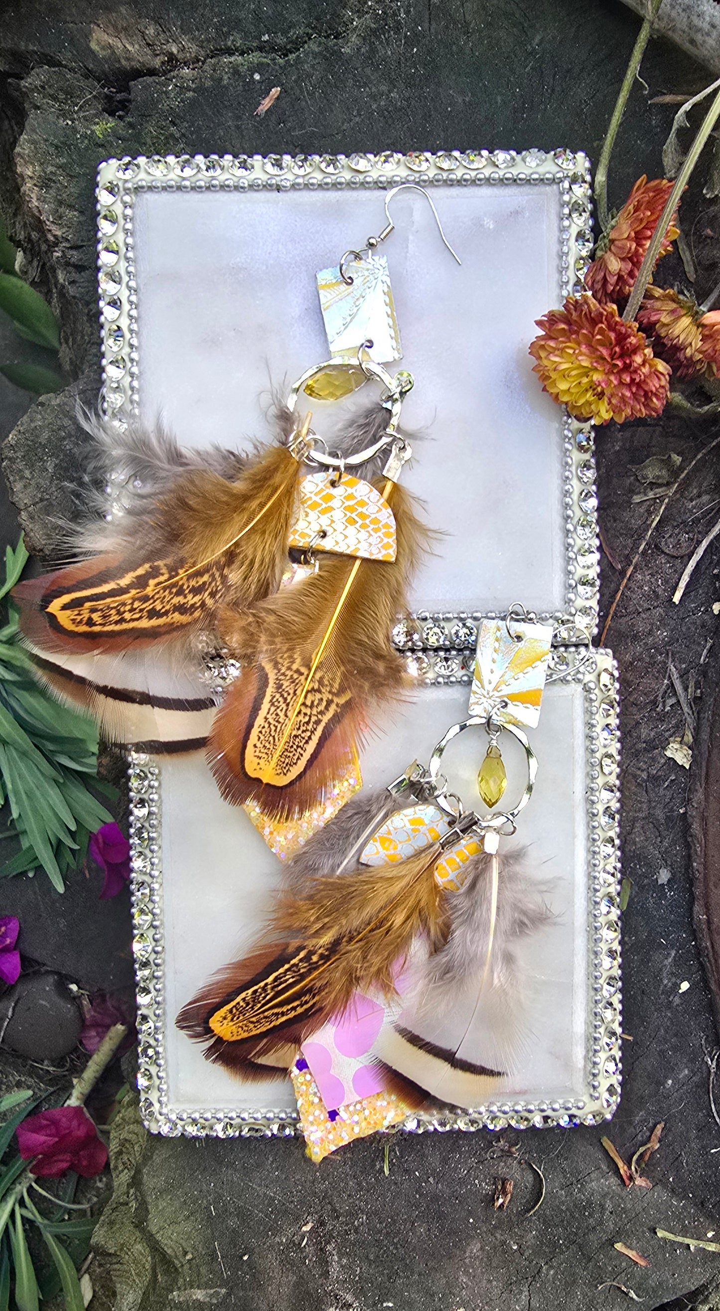 Kathleen - Yellow Boho Feather Earrings - Shop Moxxc