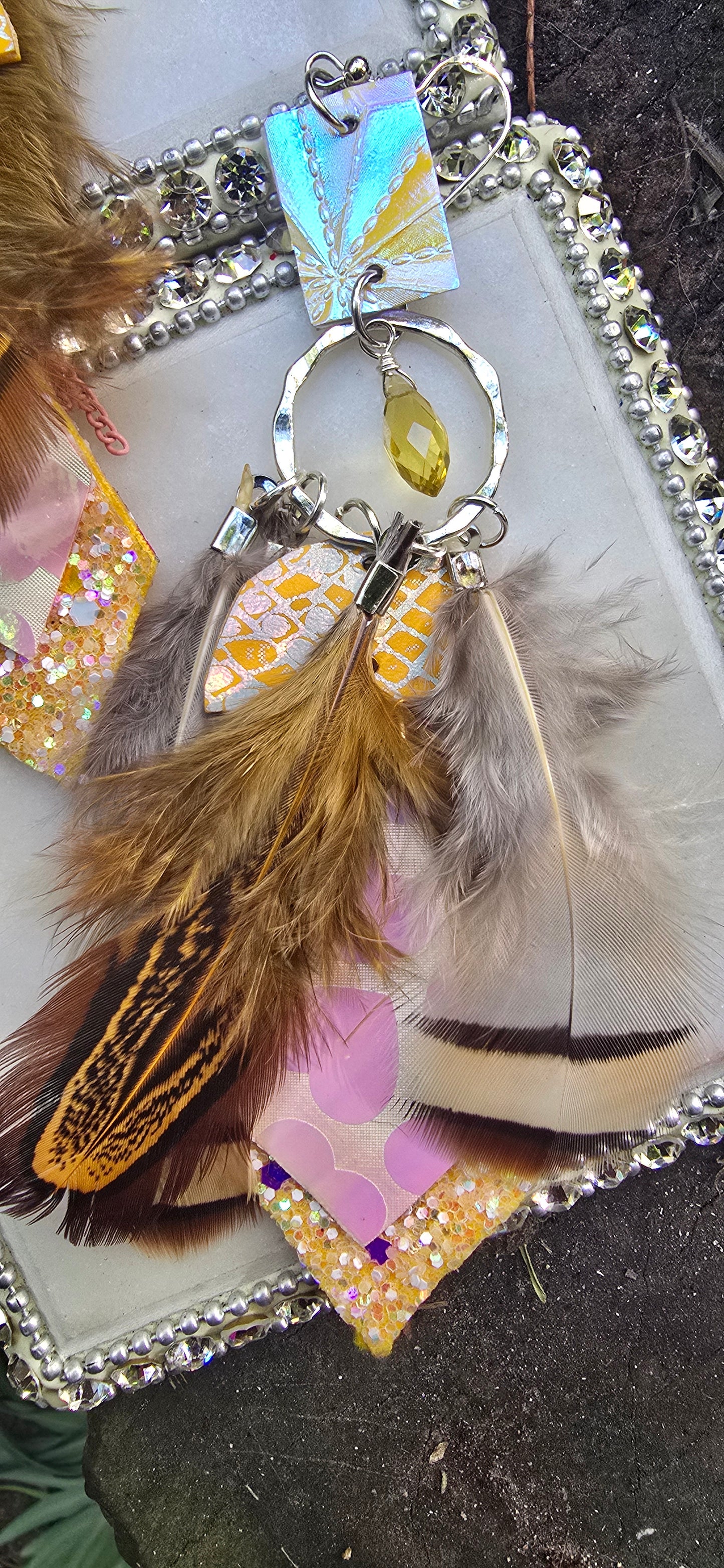Kathleen - Yellow Boho Feather Earrings - Shop Moxxc