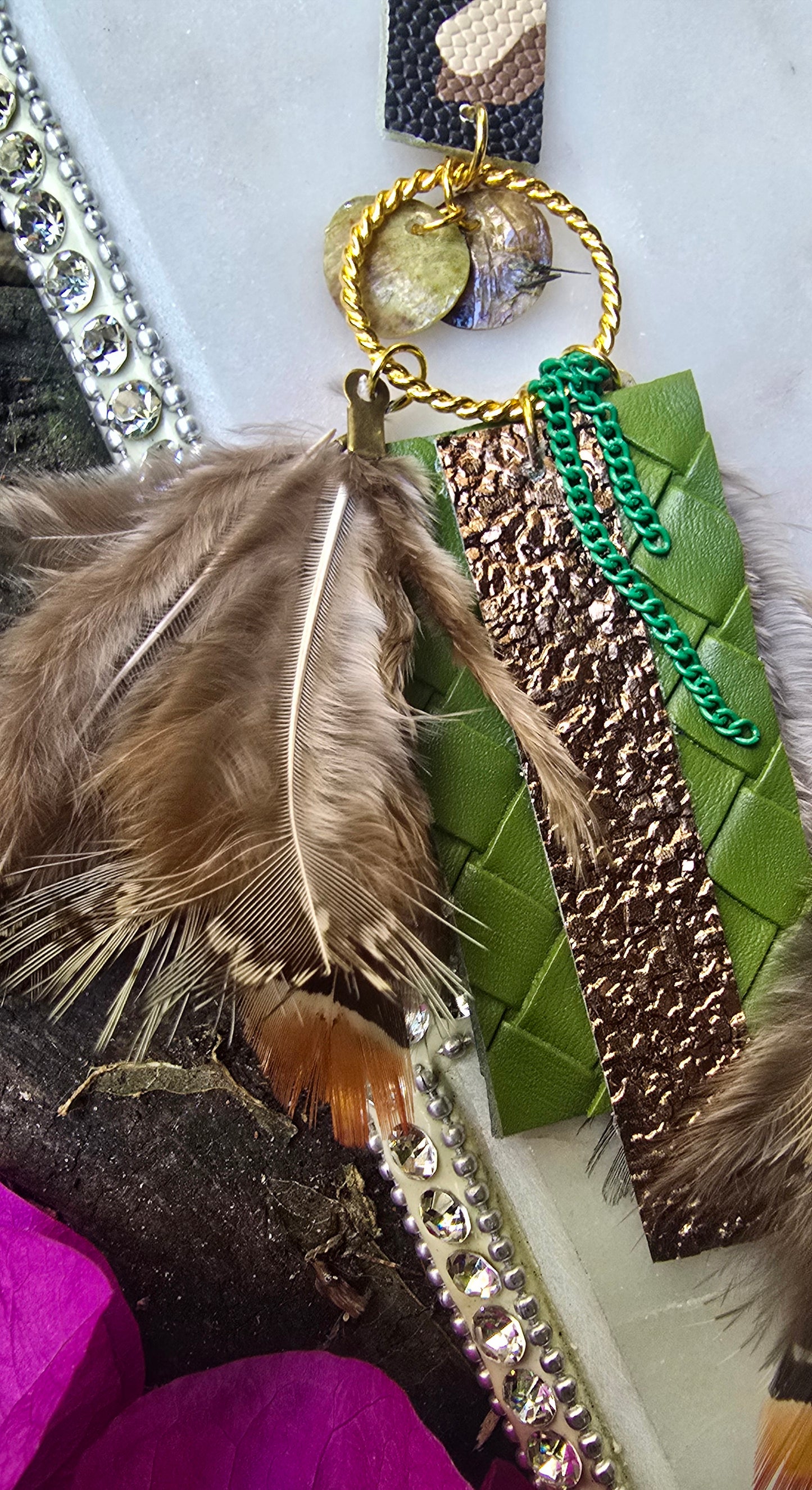 Heather - Olive Green Camouflage Feather Earrings - Shop Moxxc