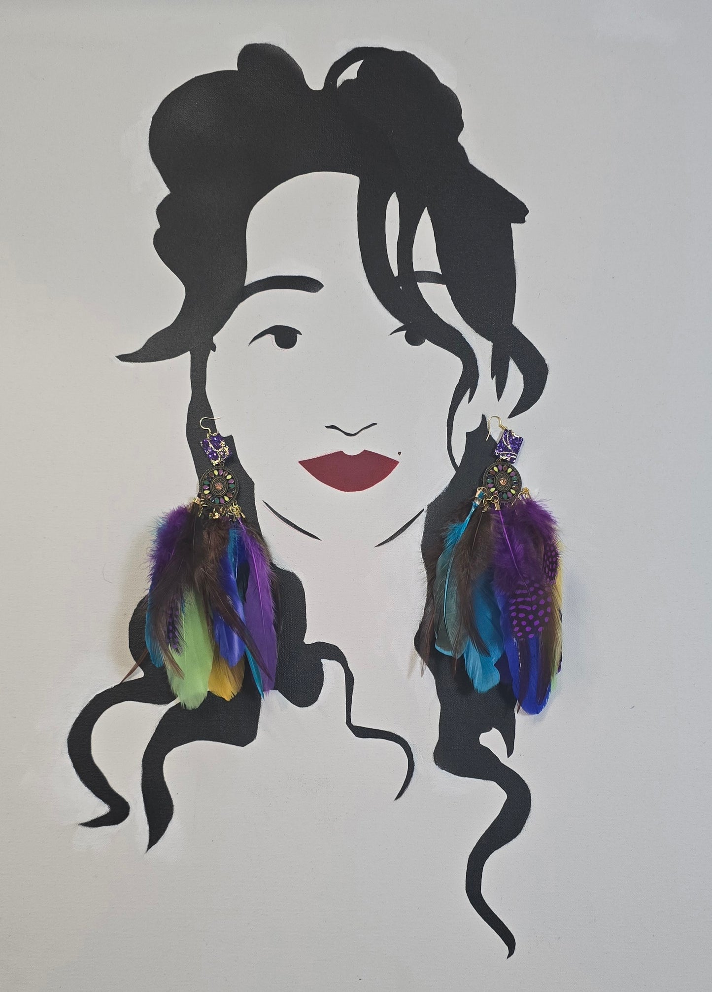 Arlene - Multicolored Boho Feather Earrings - Shop Moxxc