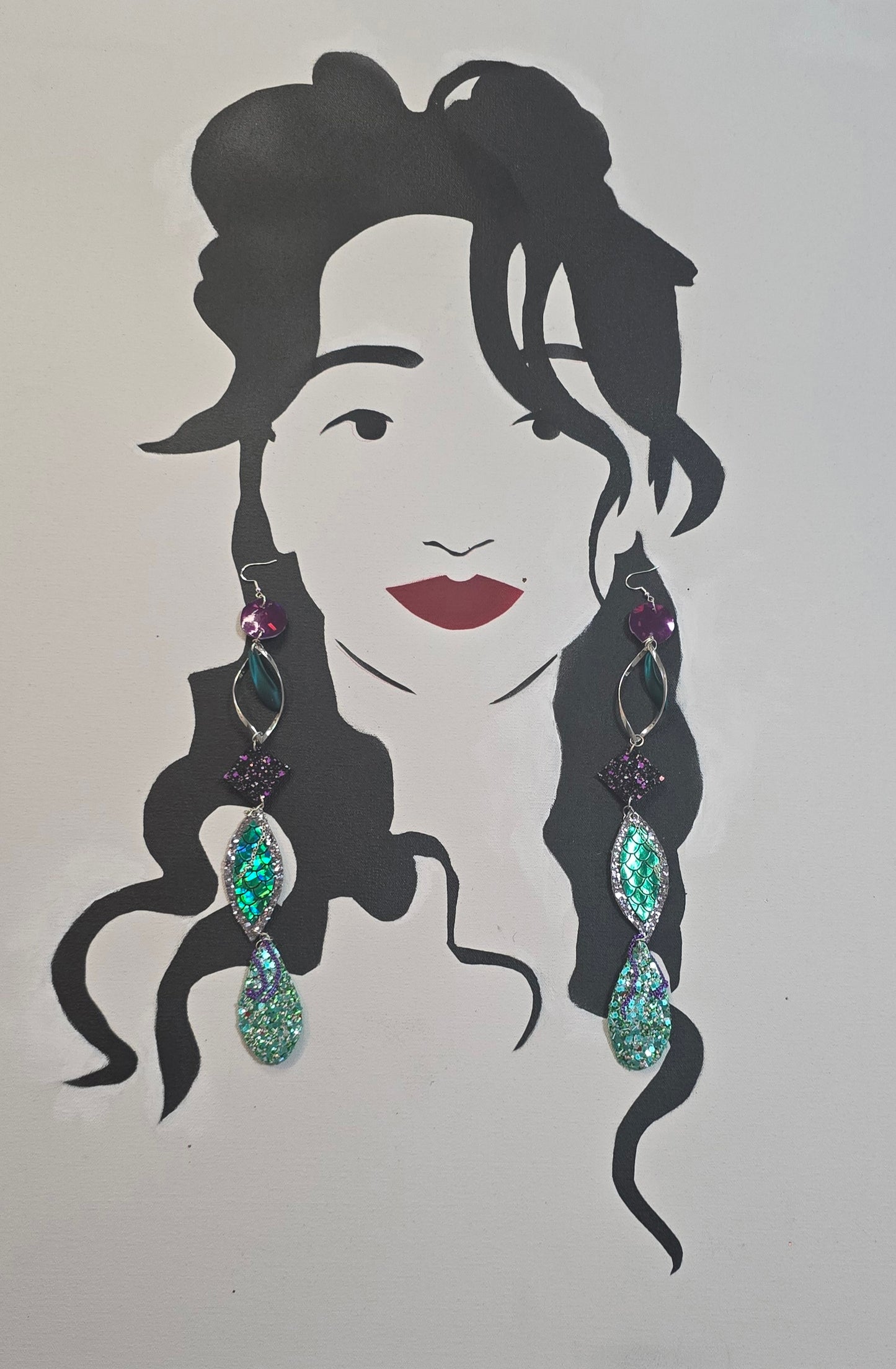 Samantha - Glittery Green Long Dangle Earrings - Shop Moxxc