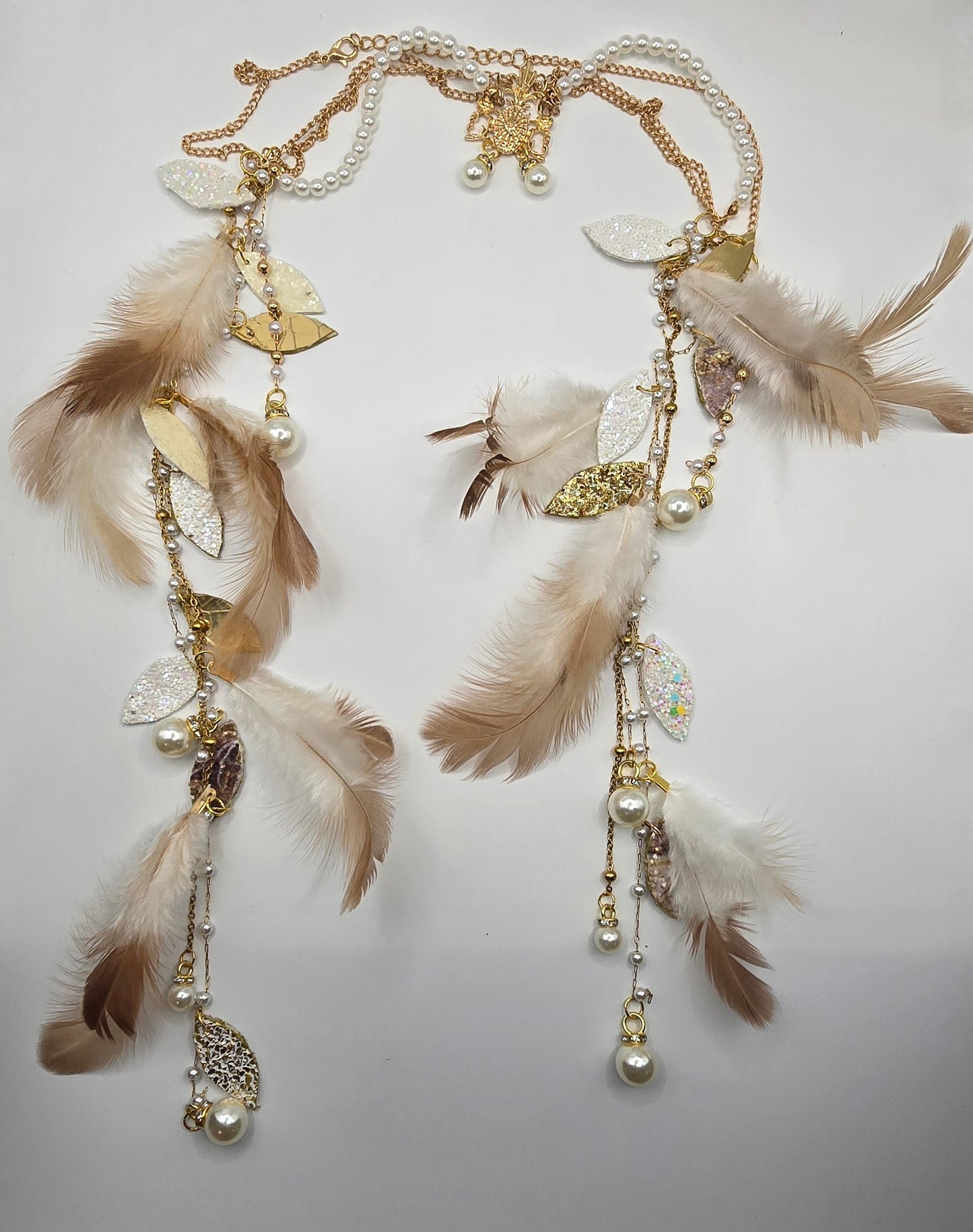 Mercer - White Feather Pearl Hair Jewelry Headpiece - Shop Moxxc