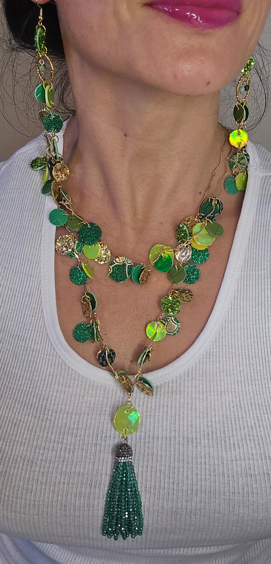 Cindy - Green Layered Statement Necklace - Shop Moxxc