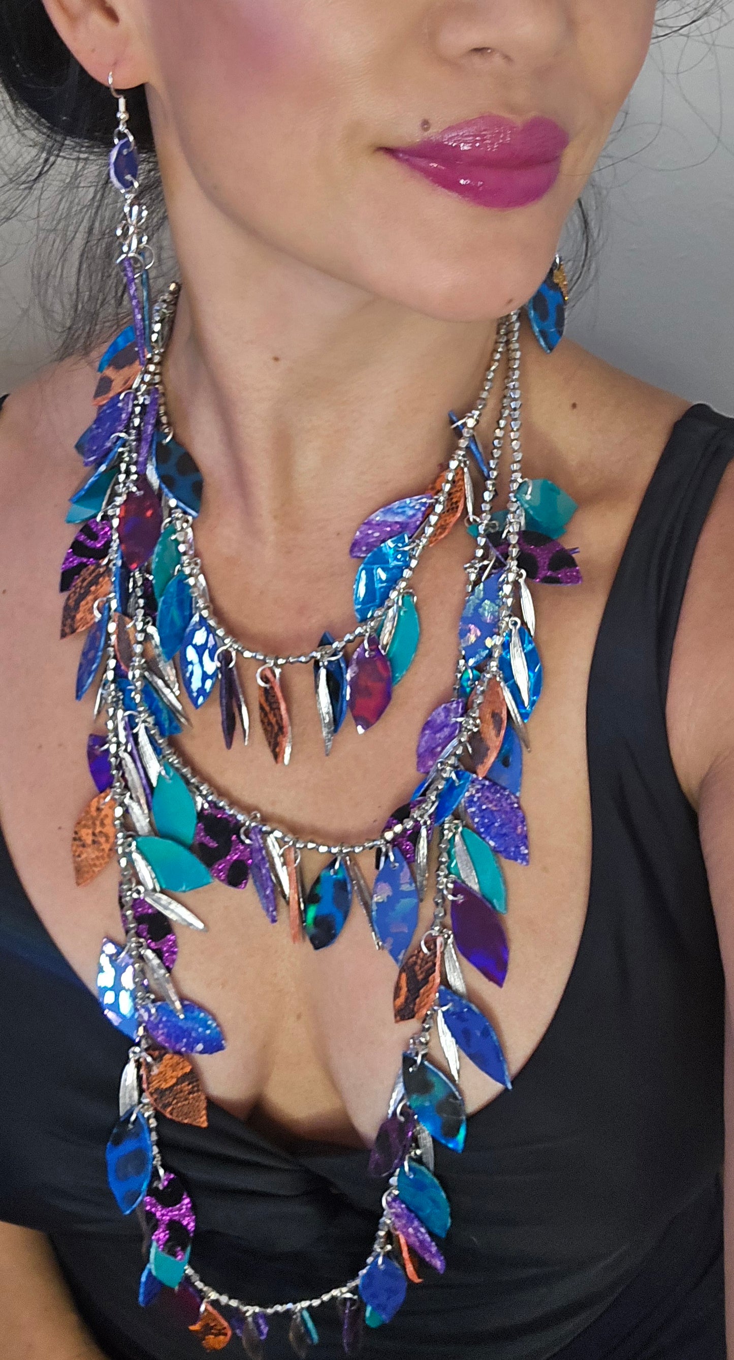 Jena - Blue Purple Orange Layered Statement Necklace - Shop Moxxc