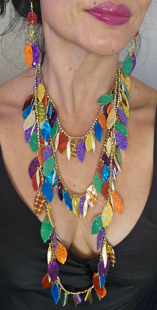 Polina - Rainbow Colored Layered Statement Necklace - Shop Moxxc