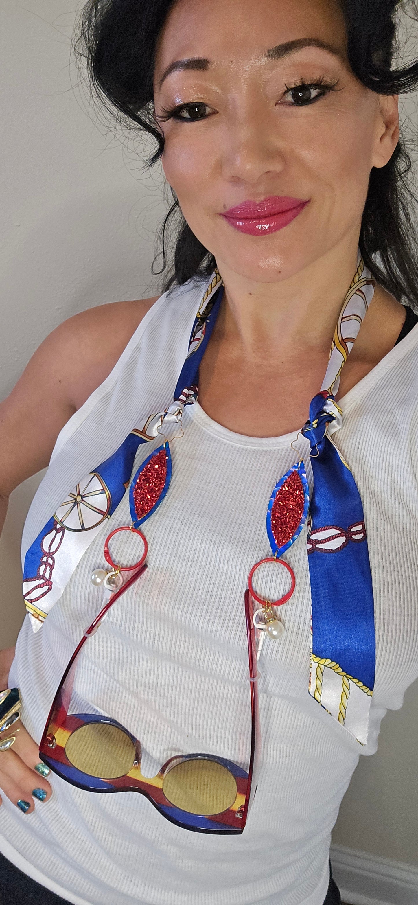 Susan - Red White & Blue Scarf Eyewear Chain - Shop Moxxc