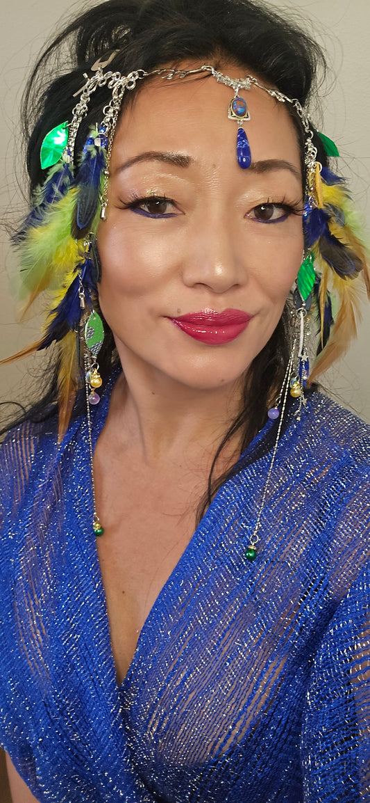 Britt - Green Feather Hair Jewelry Headpiece - Shop Moxxc