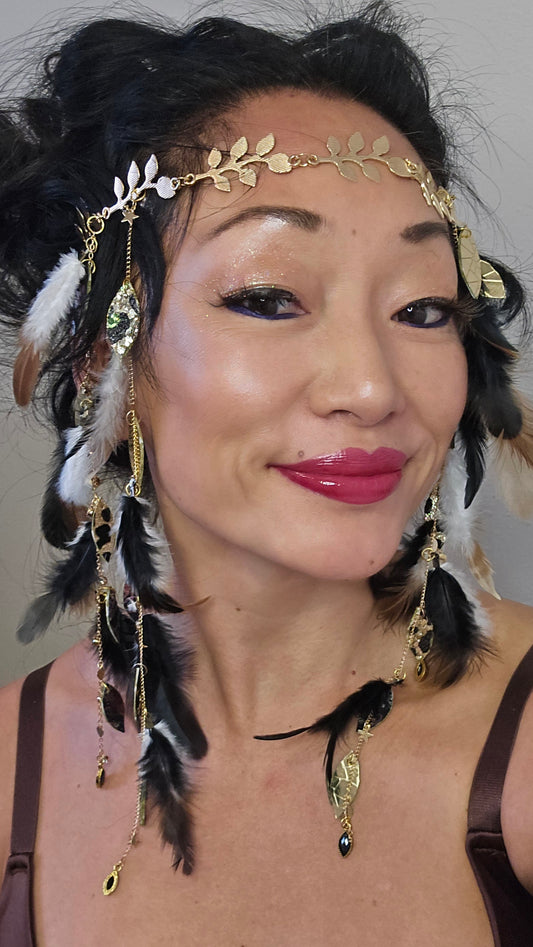 Carly - Neutral Black Feather Hair Jewelry Headpiece - Shop Moxxc