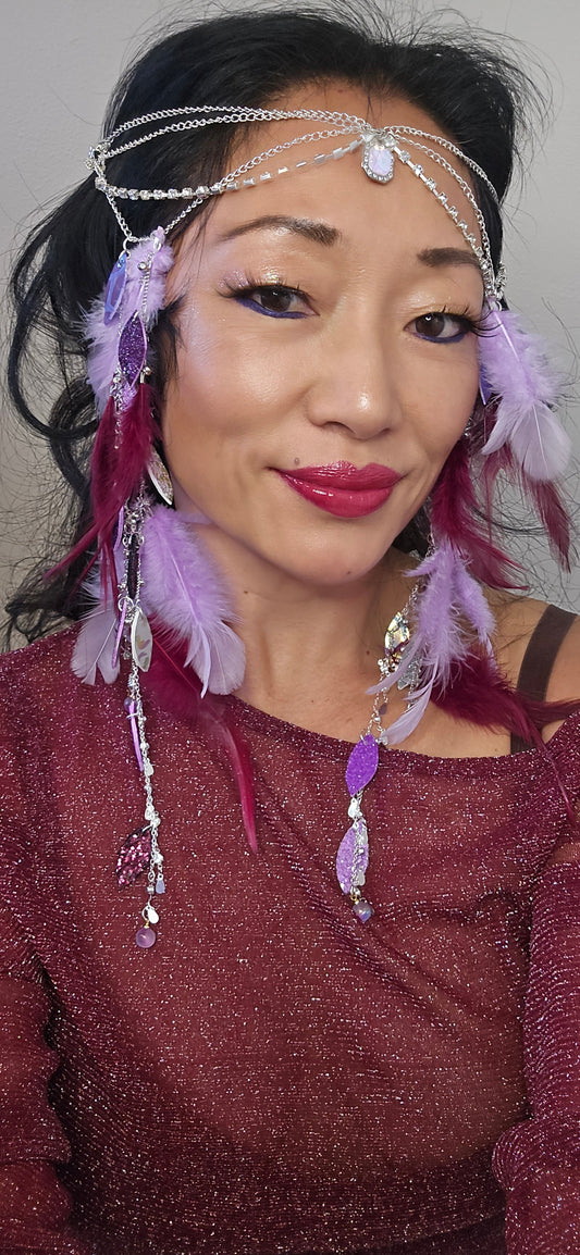 Connie - Lavender Feather Hair Jewelry Headpiece - Shop Moxxc