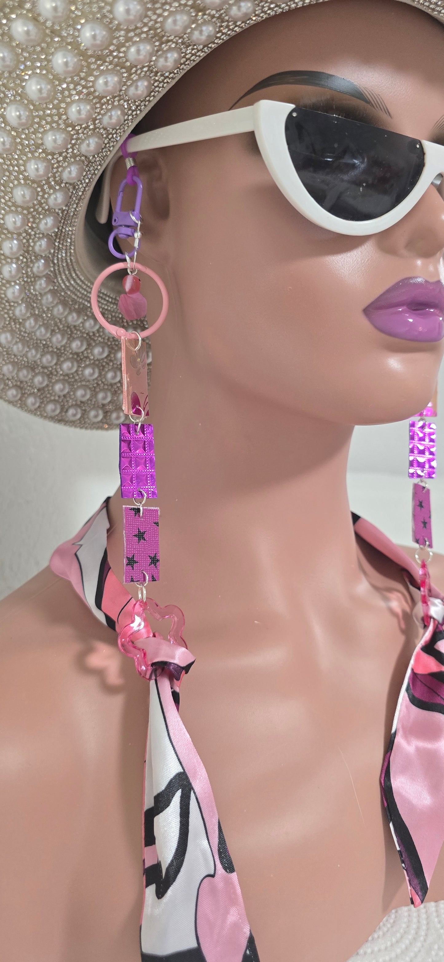 Risa - Pink Iridescent Scarf Eyewear Chain - Shop Moxxc