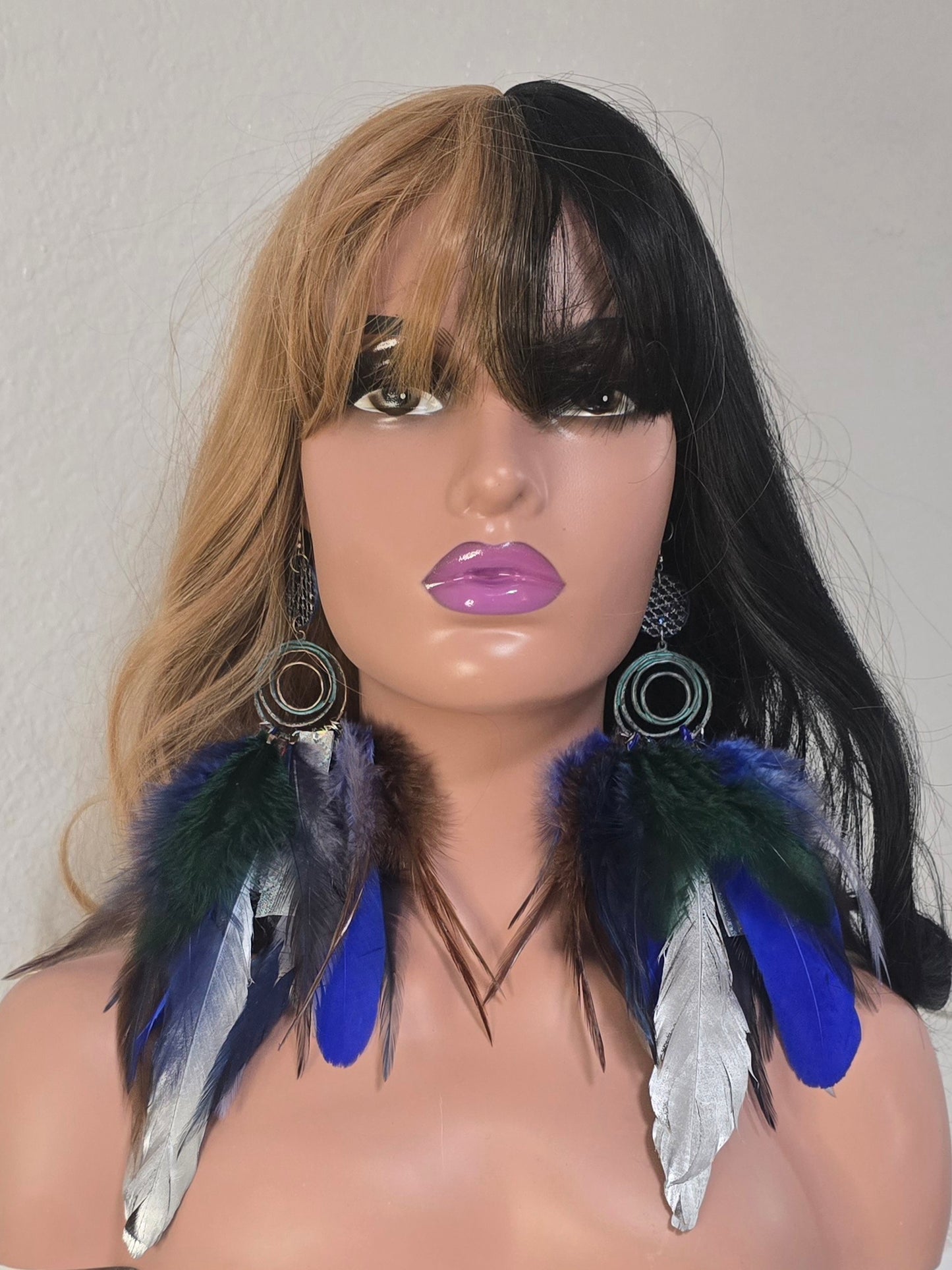 Matalena - Blue Boho Festival Feather Earrings - Shop Moxxc