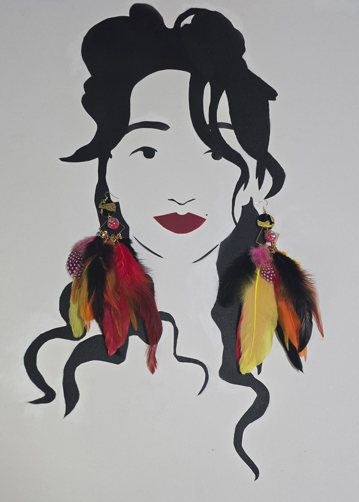 Tricia - Multicolored Festival Feather Earrings - Shop Moxxc