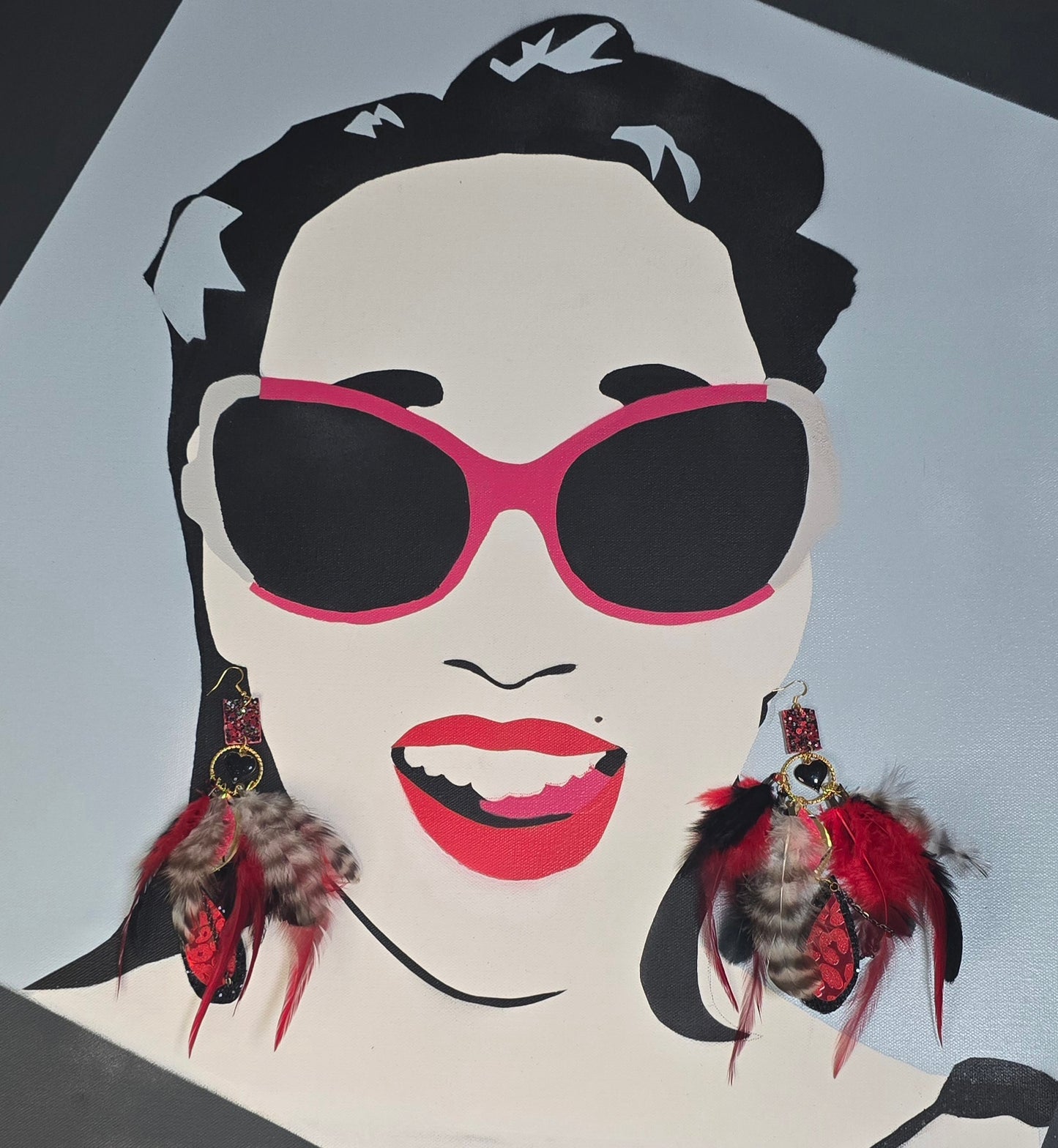 Sonja - Red Black Heart Feather Earrings - Shop Moxxc
