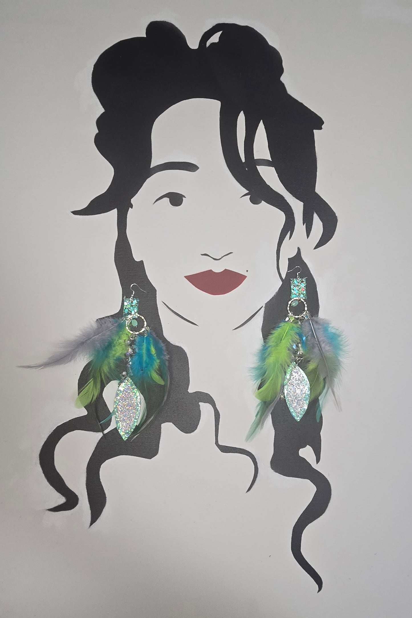 Heidi - Turquoise Glittery Feather Earrings - Shop Moxxc