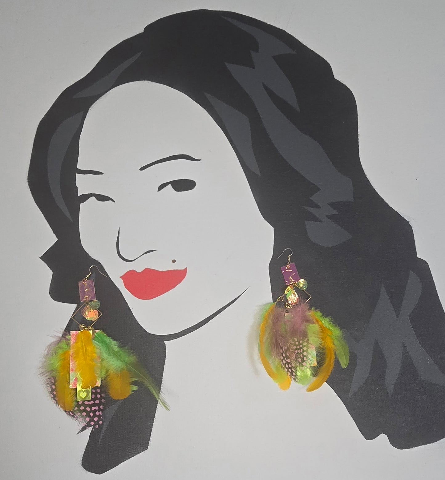 Nadine - Bright Neon Feather Earrings - Shop Moxxc