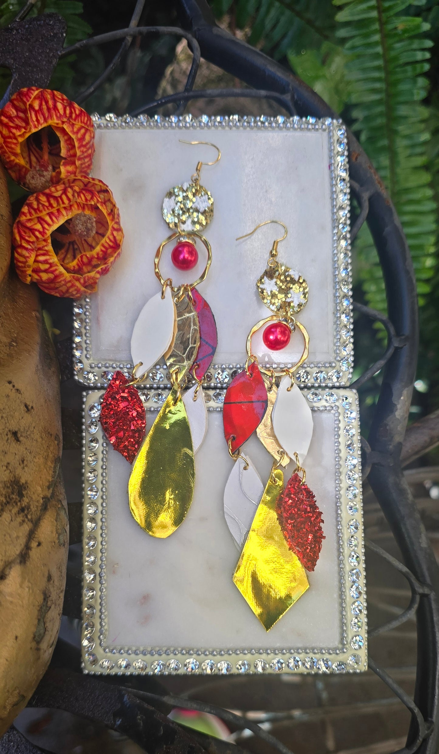 Sloane - Red Gold Geometric Chandelier Dangle Earrings - Shop Moxxc