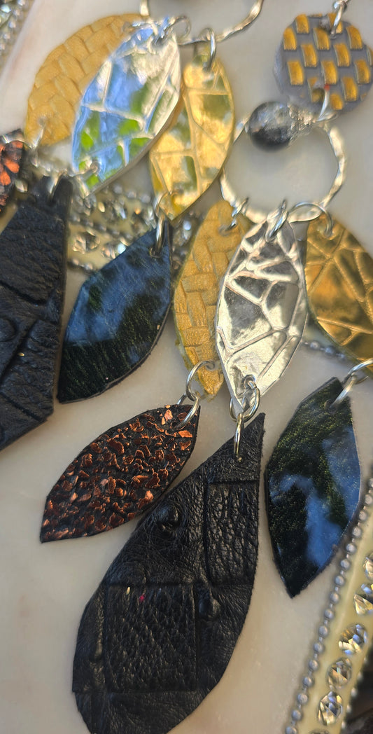 Amber - Neutral Gold Black Geometric Chandelier Earrings - Shop Moxxc