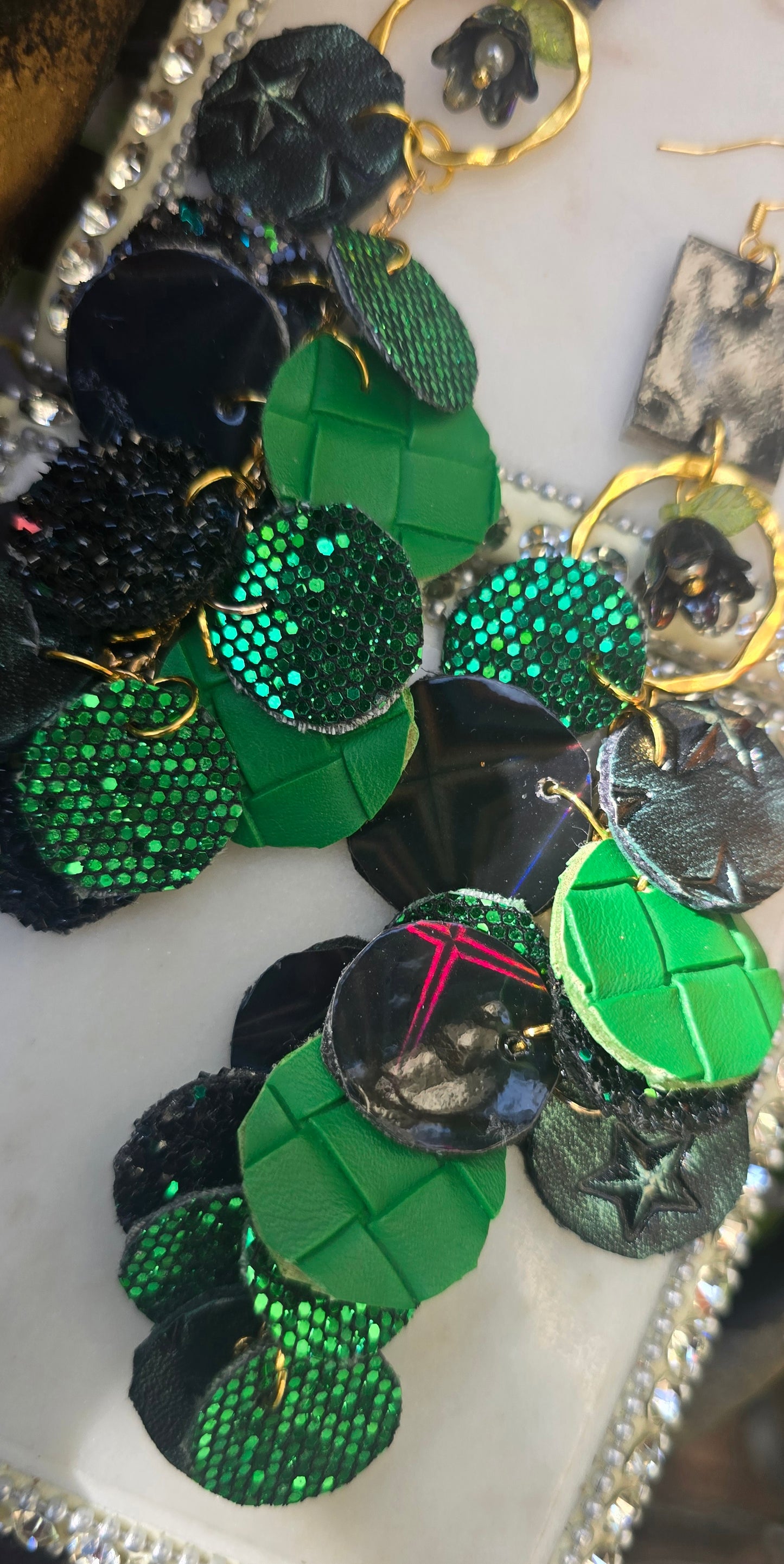Lily - Green Glittery Round Dangle Earrings - Shop Moxxc