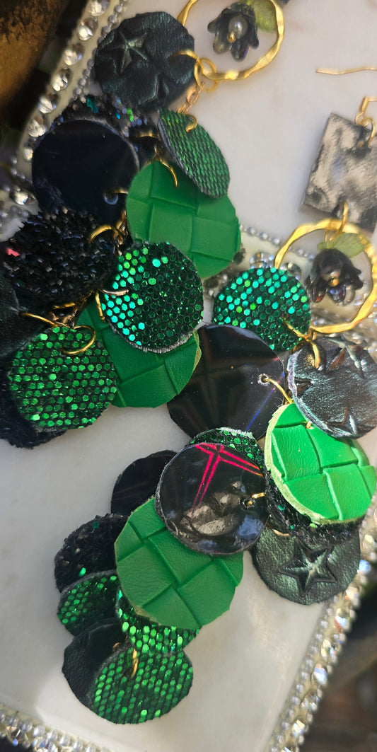 Lily - Green Glittery Round Dangle Earrings - Shop Moxxc