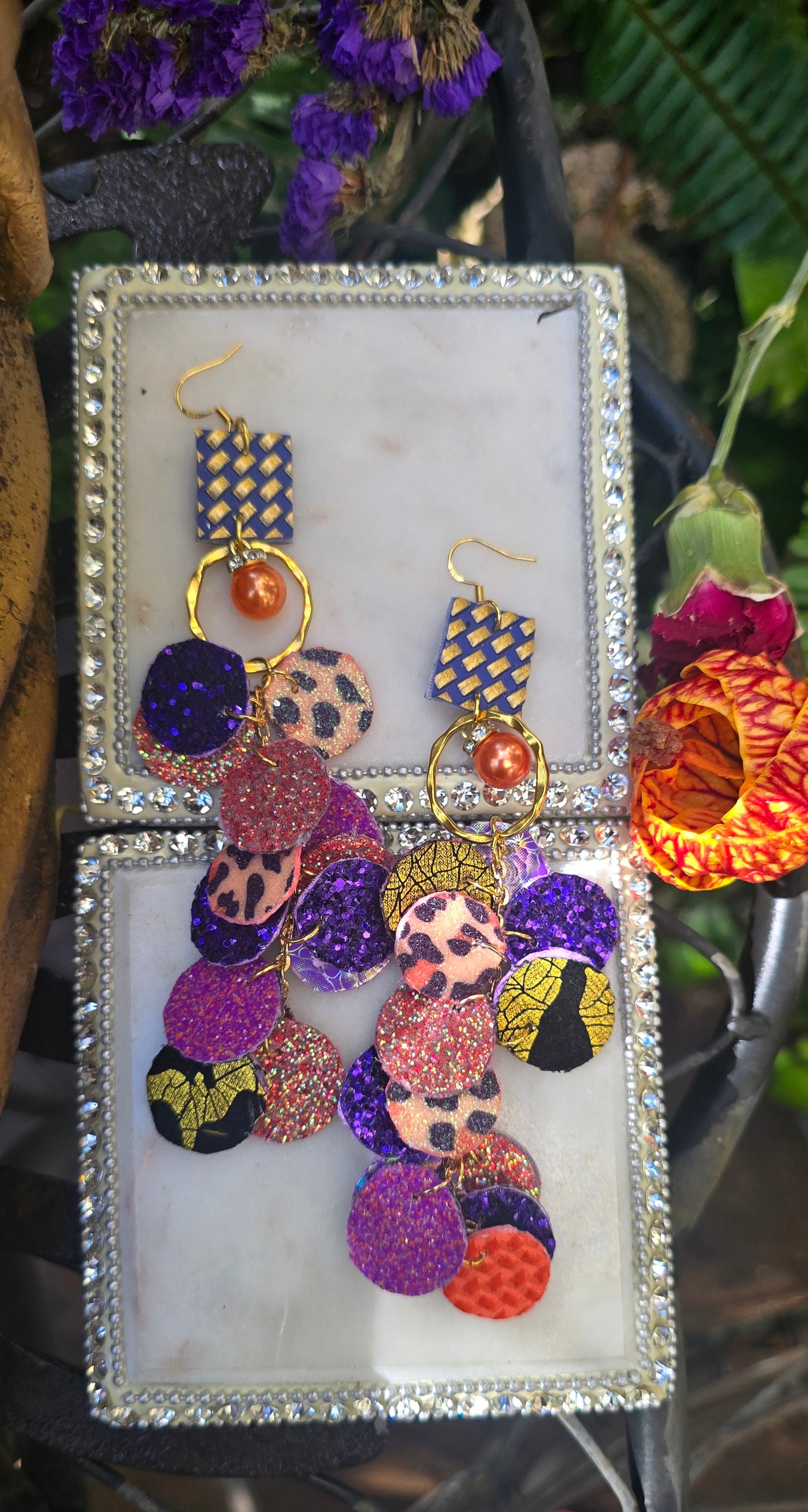 Victoria - Purple Orange Round Dangle Earrings - Shop Moxxc