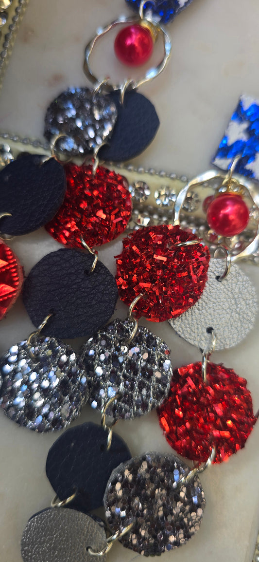 Laura - Red Blue Sparkly Round Dangle Earrings - Shop Moxxc