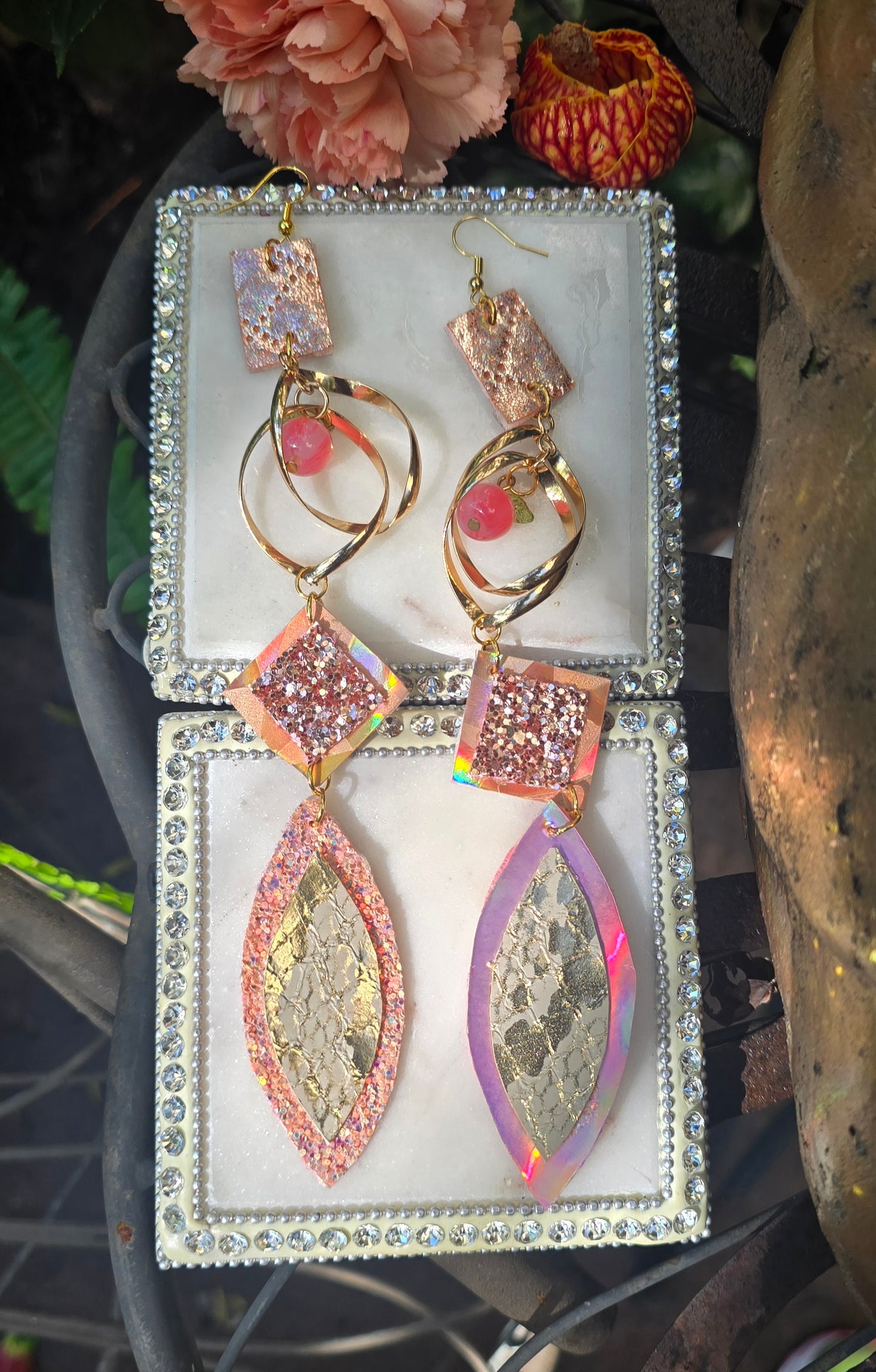 Angie - Rose Gold Shimmery Dangle Earrings - Shop Moxxc