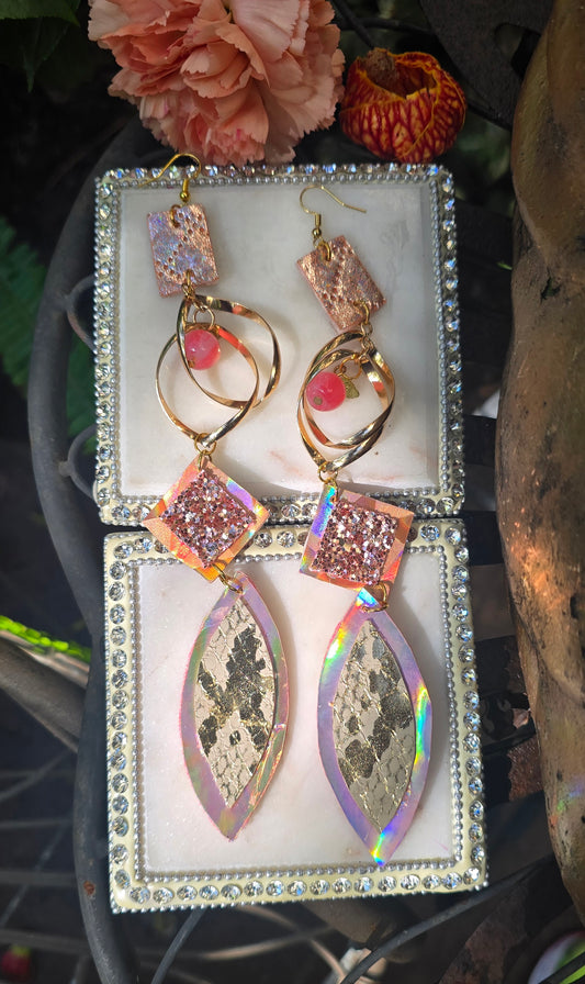 Angie - Rose Gold Shimmery Dangle Earrings - Shop Moxxc