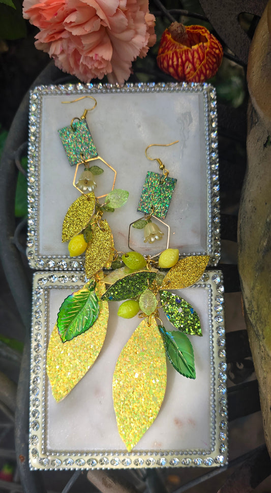 Sarina - Yellow Lemon Lime Teardrop Chandelier Dangle Earrings - Shop Moxxc