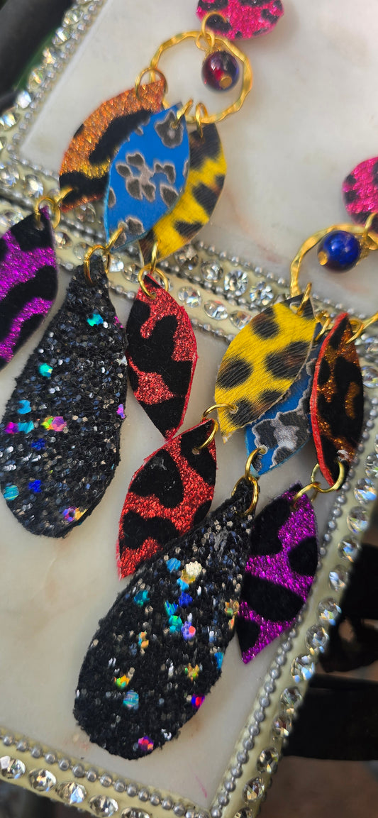 Bex - Multicolored Animal Print Chandelier Dangle Earrings - Shop Moxxc
