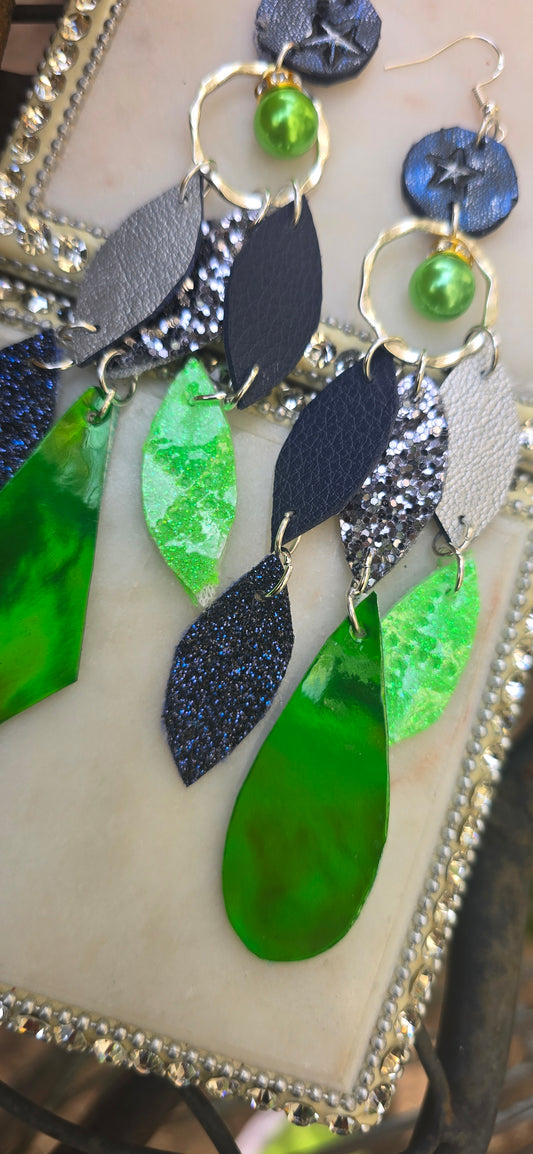 Melody - Blue Green Geometric Dangle Earrings - Shop Moxxc