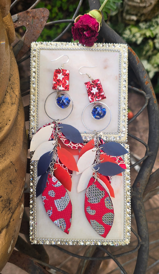 Vickie - Red Blue Star Teardrop Chandelier Earrings - Shop Moxxc