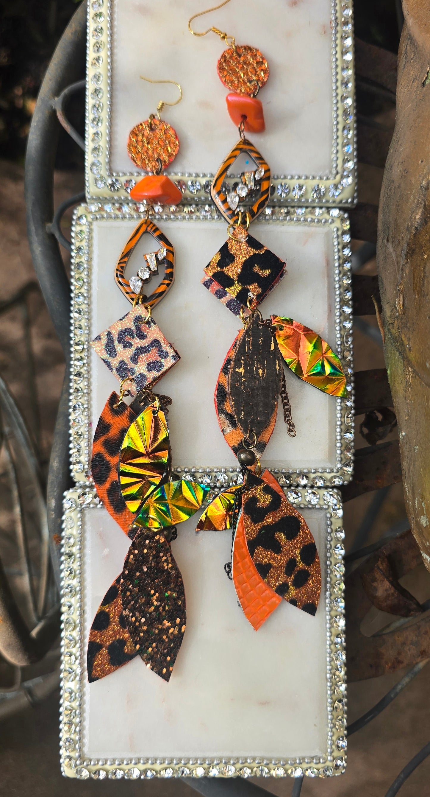 Brandi - Orange Animal Print Long Dangle Earrings - Shop Moxxc
