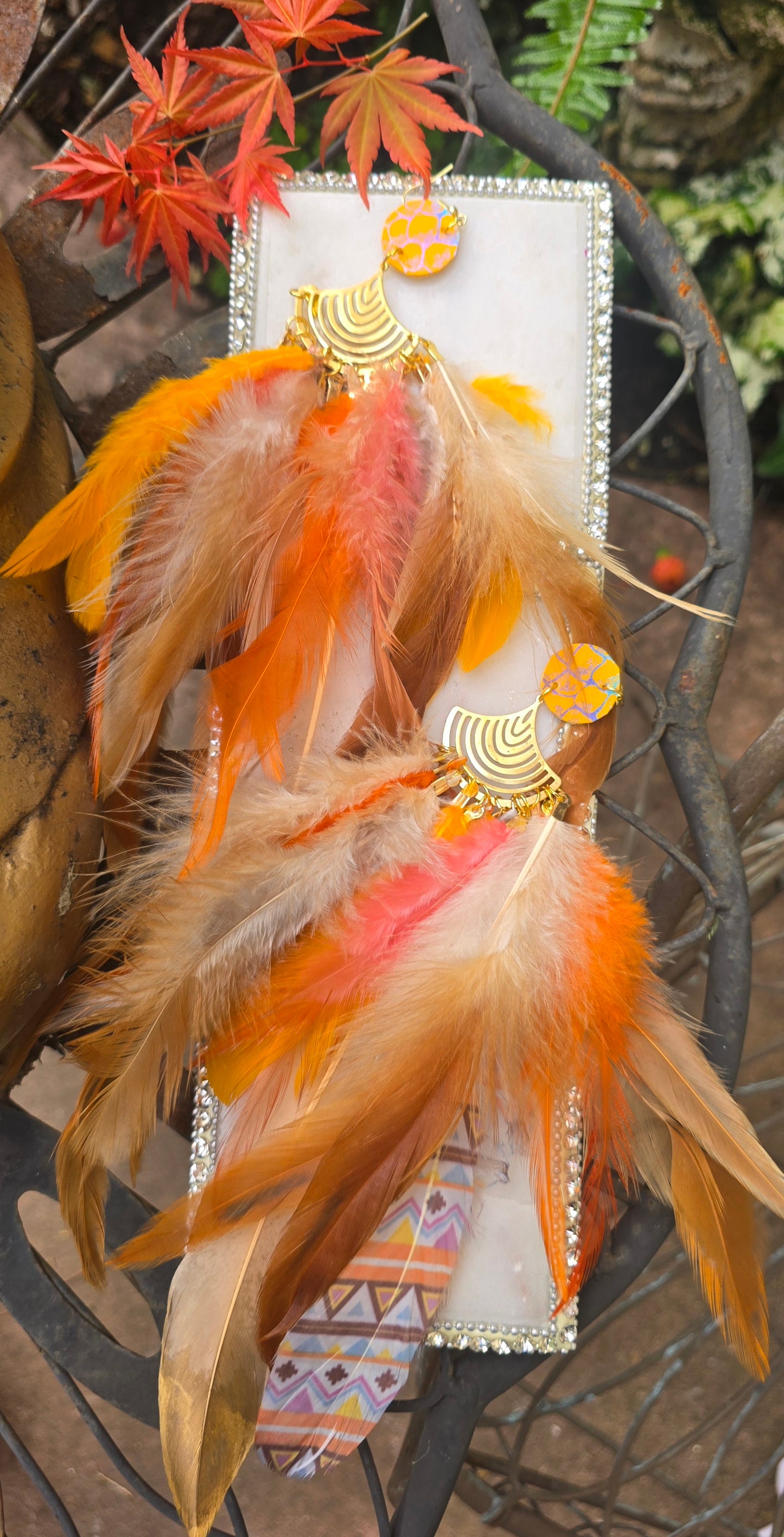 Jacqueline - Yellow Festival Feather Earrings - Shop Moxxc