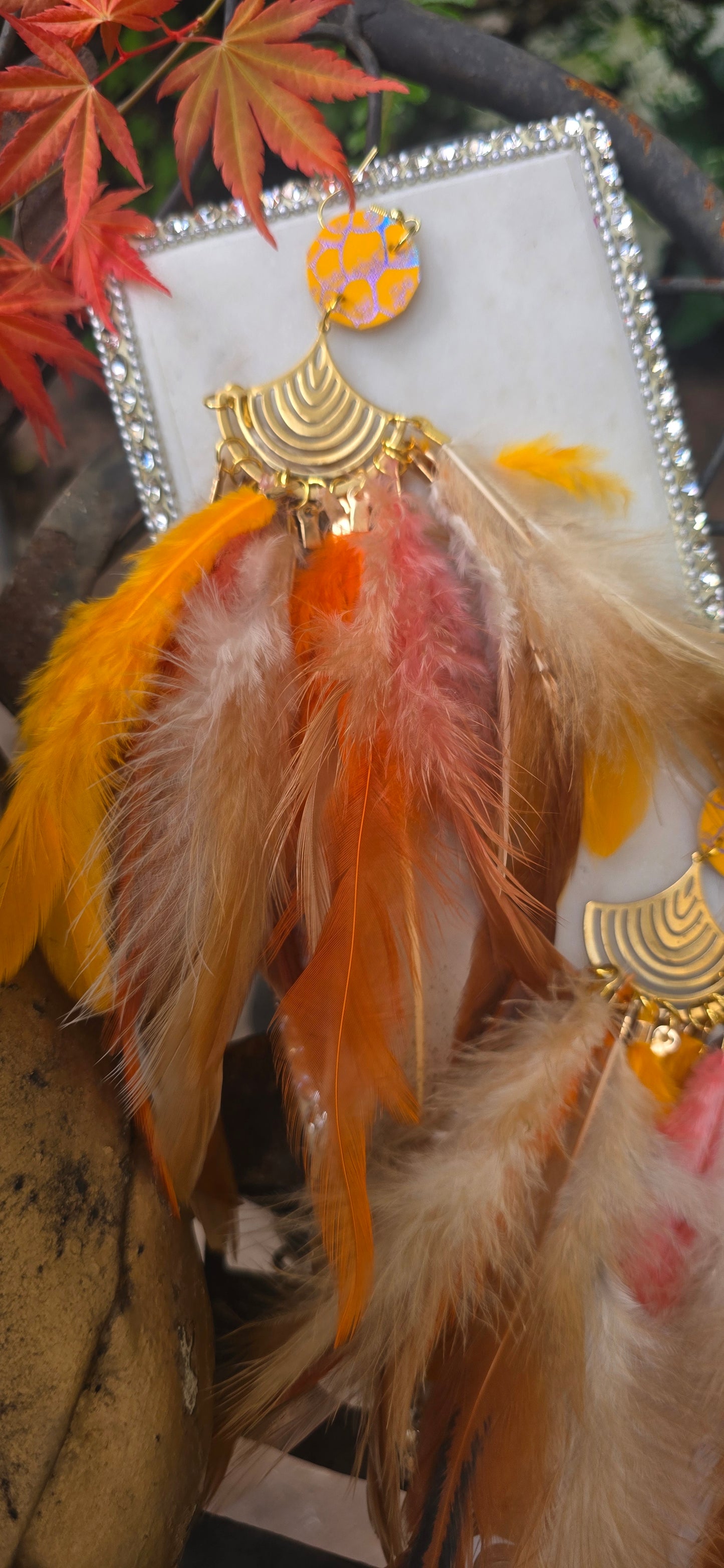 Jacqueline - Yellow Festival Feather Earrings - Shop Moxxc