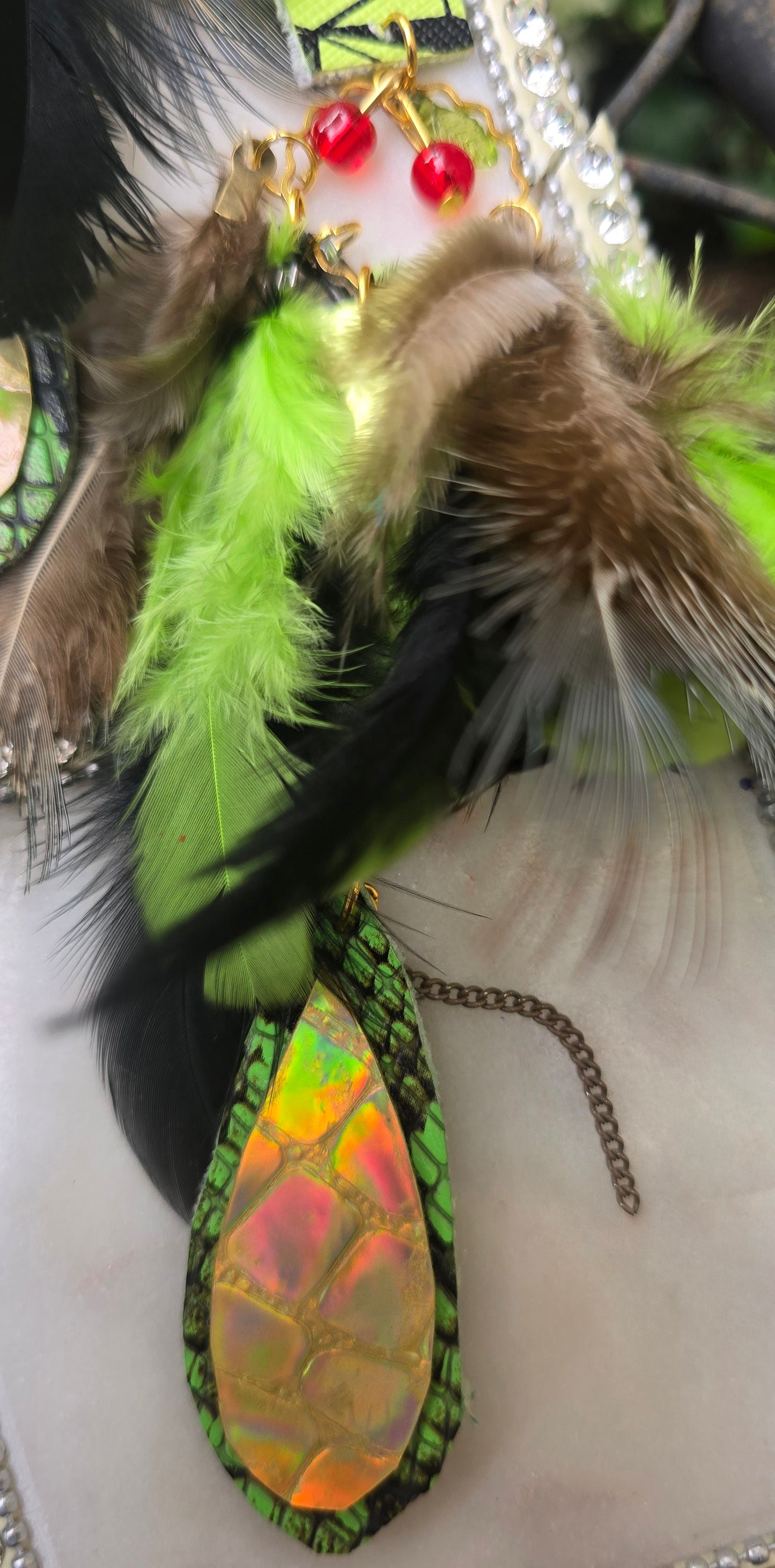 Tiffany - Green Festival Feather Earrings - Shop Moxxc