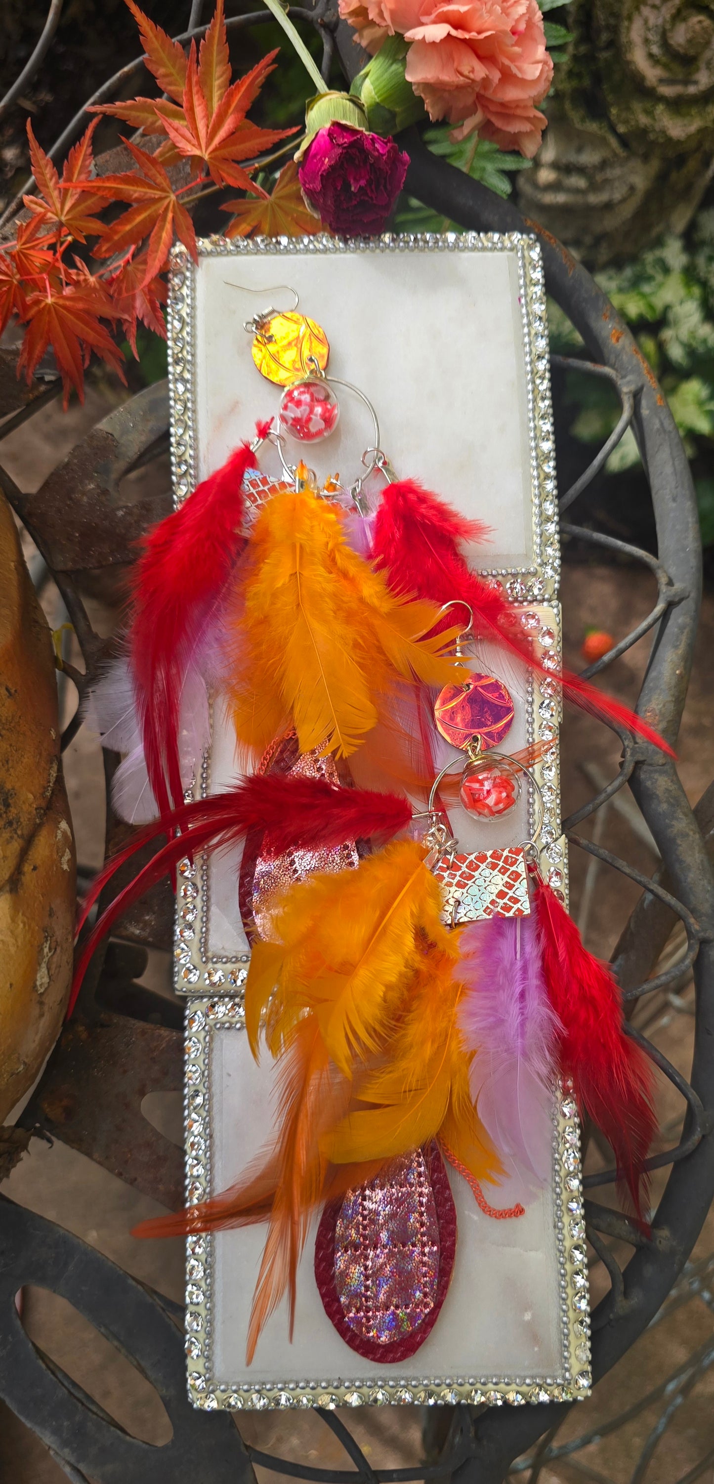 Jordan - Orange Festival Feather Earrings - Shop Moxxc