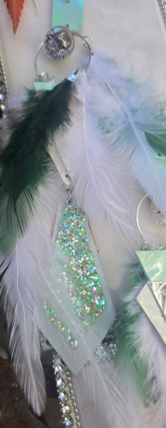 Aja - White Boho Feather Earrings - Shop Moxxc